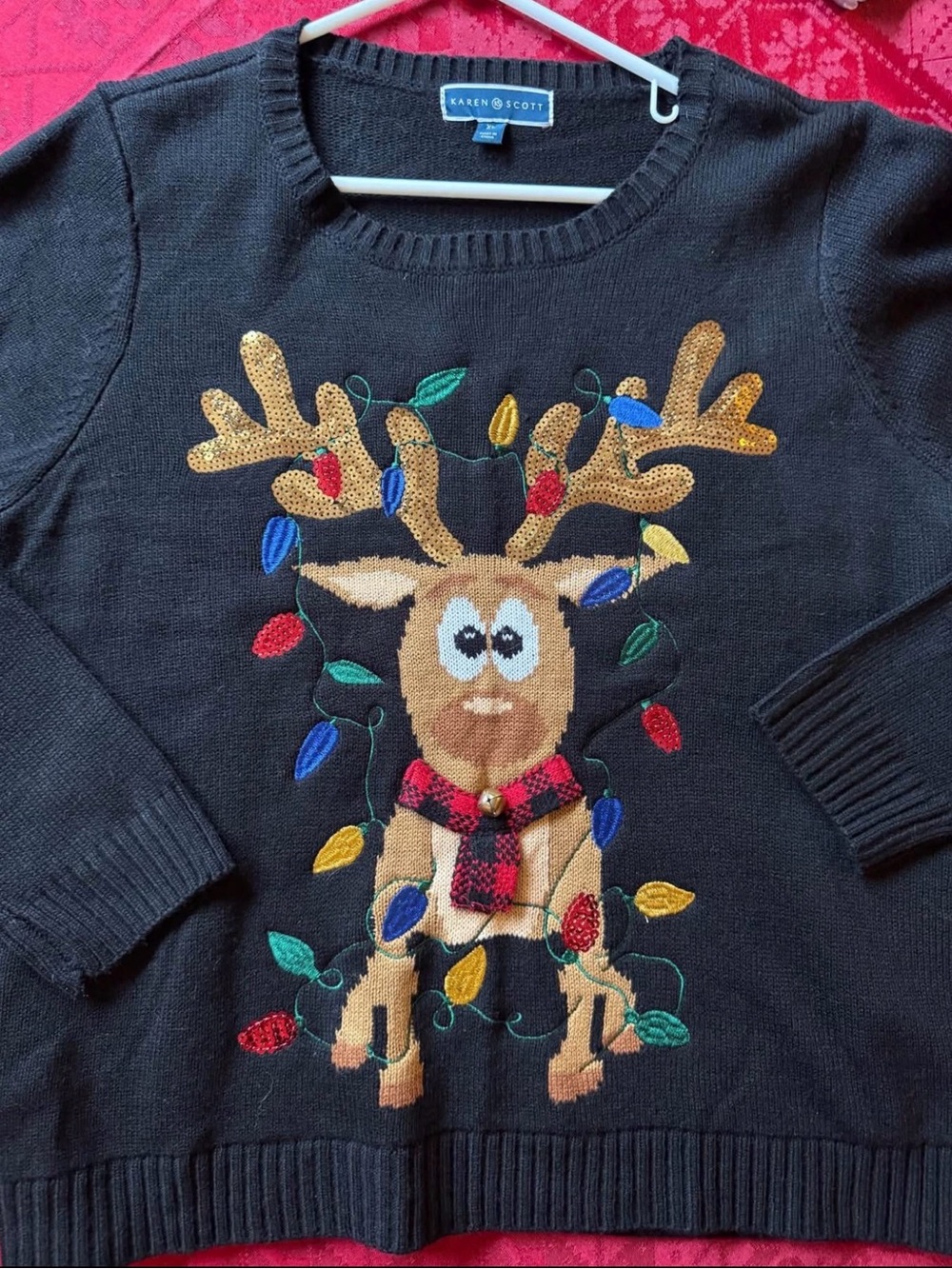 Karen Scott Holiday Knit Sweater Reindeer wrapped in lights Women’s
